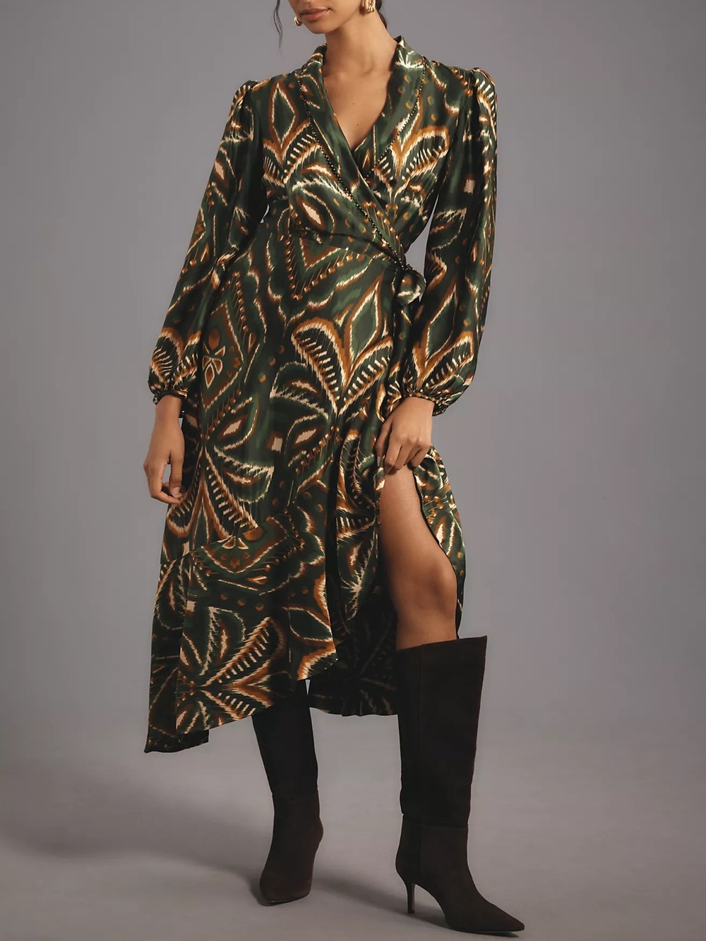 Farm Rio Pineapple Ikat Asymmetric Hem Wrap Dress